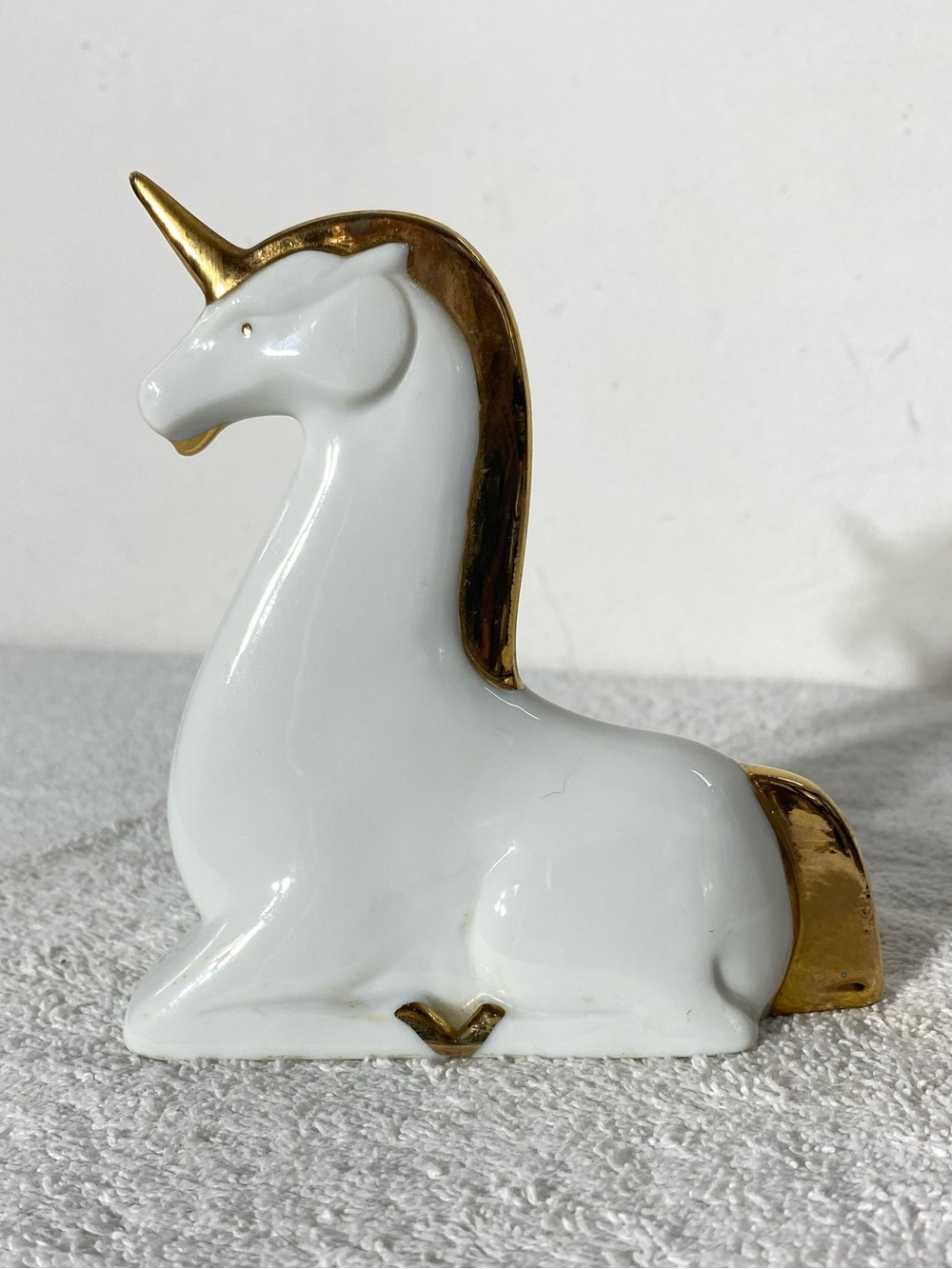 Vintage Giftcraft White Ceramic Unicorn Figurine with Gold Accents Whimsical